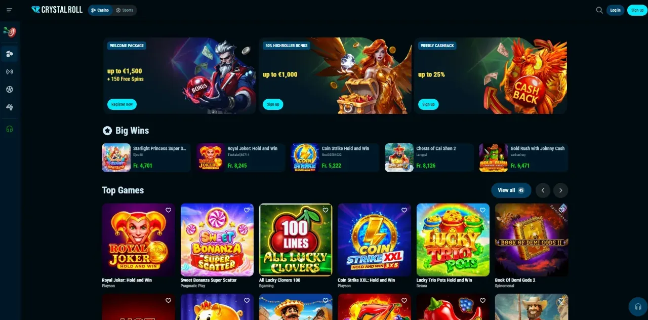 Crystal Roll Casino Nederland – Welkomstpakket van €450 + 250 Gratis Spins