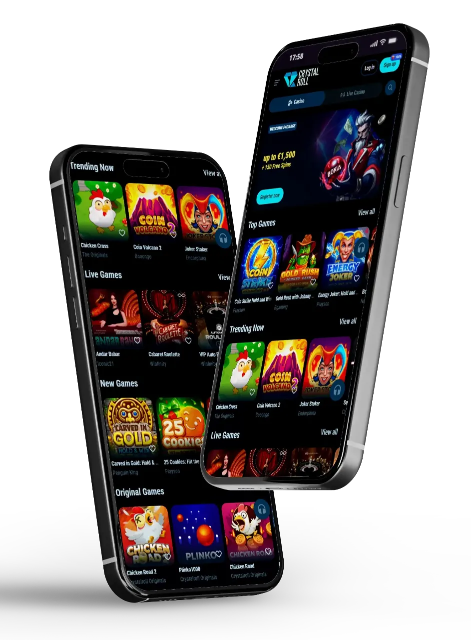 Mobiele versie van Crystal Roll op smartphone in de browser