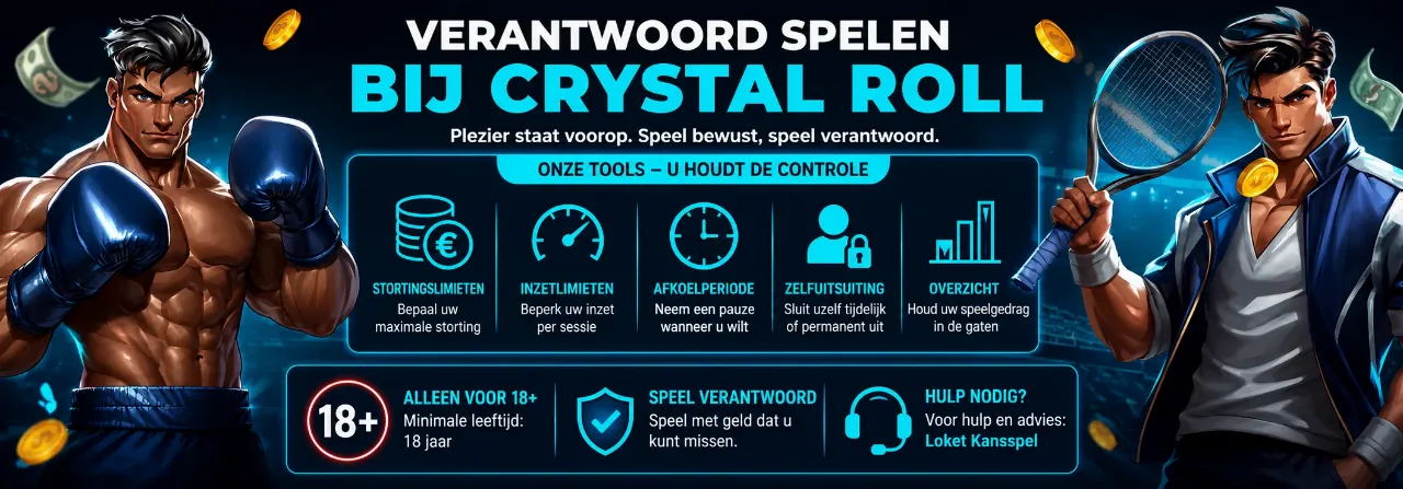 Verantwoord spelen tools, limieten en 18-plus icoon bij Crystal Roll